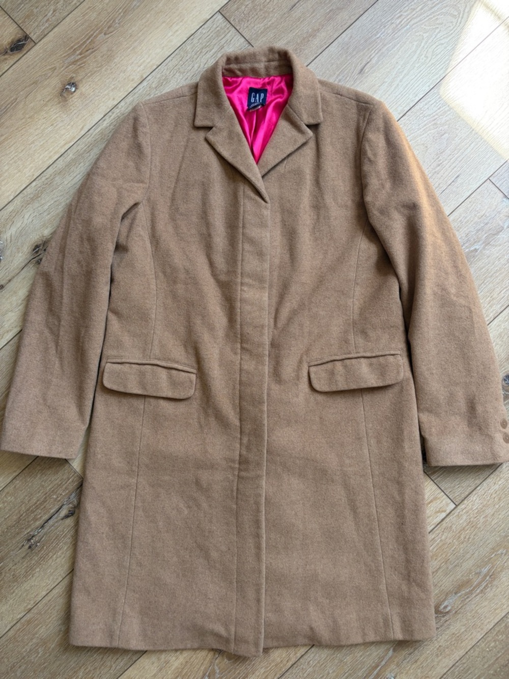 Vintage GAP Womens Button Up Wool Cashmere Blend Trenchcoat Pink Lining XL READ